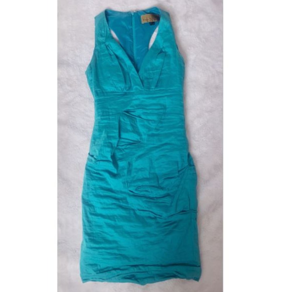 Nicole Miller Ruched  Linen Cyan Dress